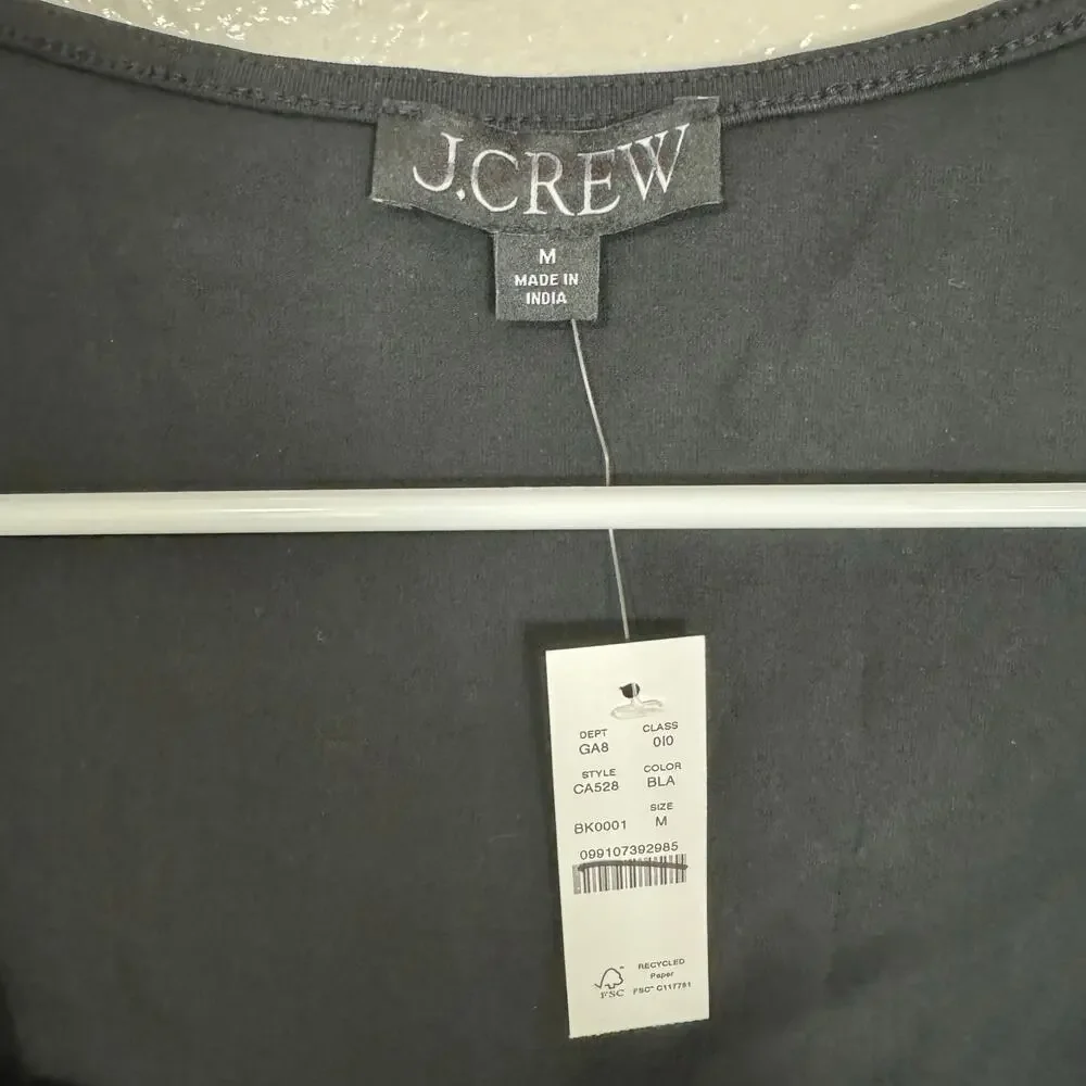 J.Crew Top WMNS M Black Solid Cap Sleeve Square Neck Stretch Cotton Balletcore